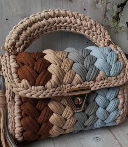 Earth Tones and Blue Braided Handmade Purse