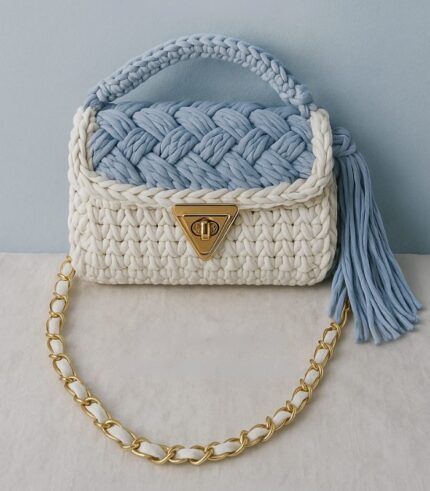 Light Blue and Cream Braided Handmade Purse