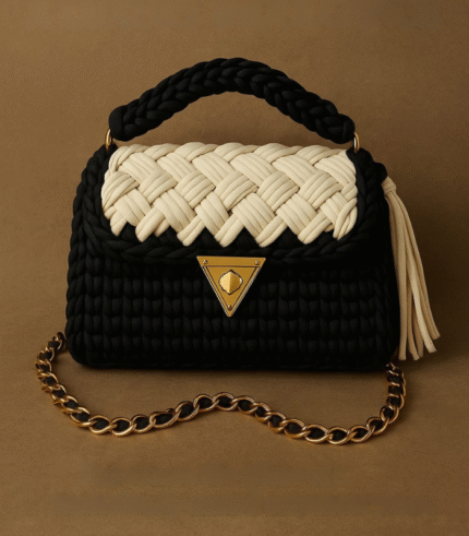 Black and Cream Braided Handmade Purse