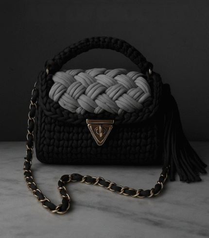 Black and Gray Braided Handmade Purse