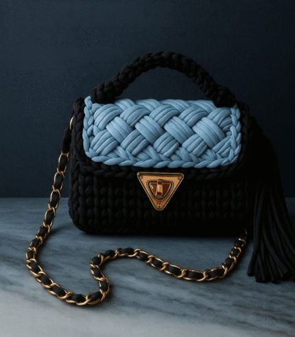 Black and Light Blue Braided Handmade Purse