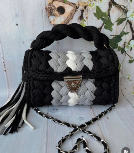 Black and White Striped Handmade Purse