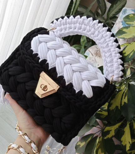 Black and White Braided Handmade Purse