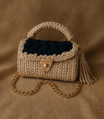 Cream and Navy Handmade Purse