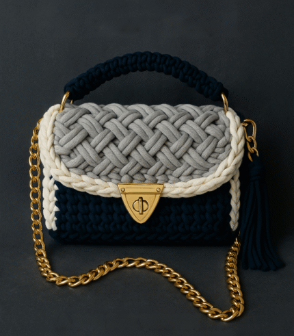 Navy, Gray, and Cream Braided Handmade Purse