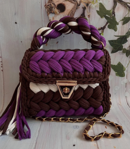 Brown, Purple, and White Handmade Purse