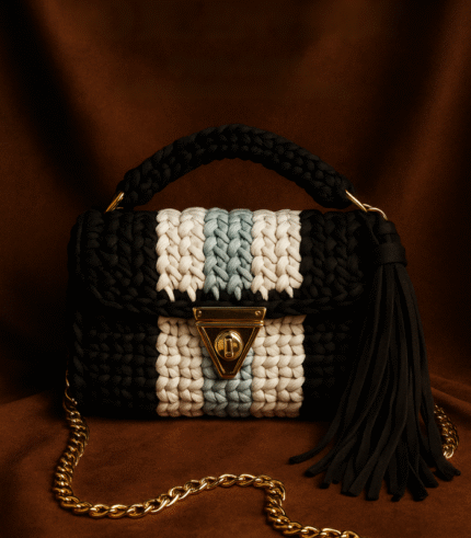Black and Cream Striped Handmade Purse