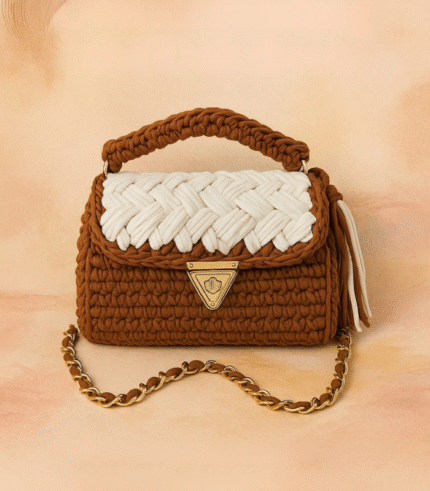 Brown and Cream Braided Handmade Purse