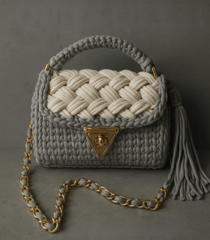 Gray and Cream Braided Handmade Purse