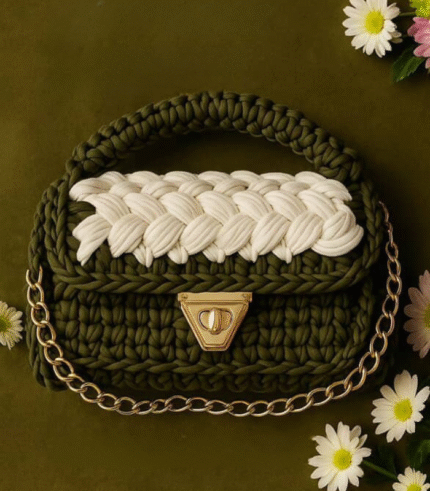 Olive Green and Cream Braided Handmade Purse