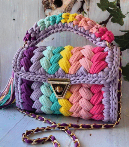 Pastel Rainbow Braided Handmade Purse