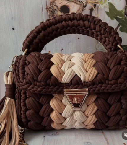 Brown and Beige Striped Handmade Purse