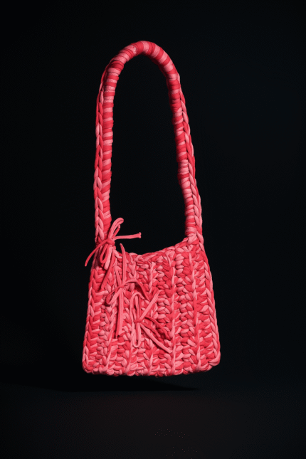 Pink crochet baguette shoulder bag