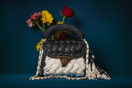 Grey and white metalic bag