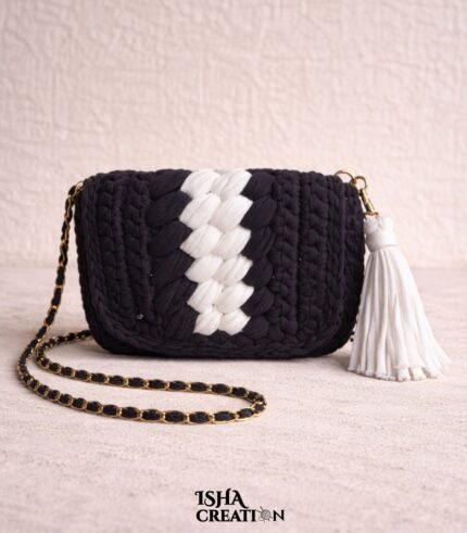 Black Pearl Crochet Sling Bag