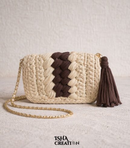 Coffee Cream Crochet Sling Bag
