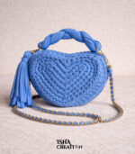 Heart Charm Crochet Handbag – Denim Blue