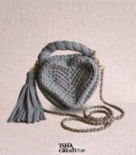 Heart Charm Crochet Handbag – Gray