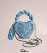Heart Charm Crochet Handbag – Sky Blue