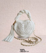 Heart Charm Crochet Handbag – Off White