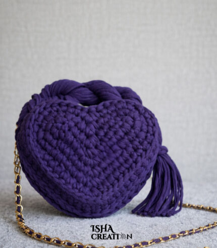Heart Charm Crochet Handbag – purple