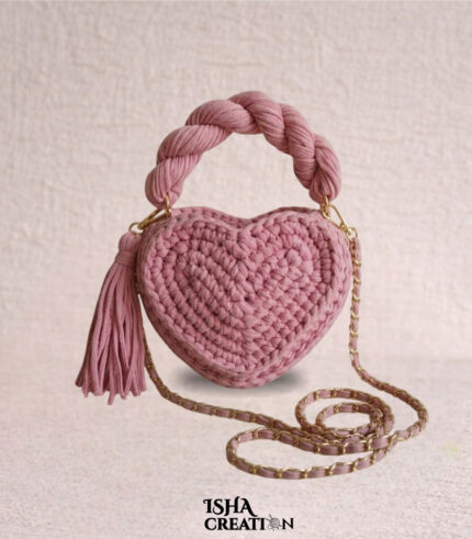 Heart Charm Crochet Handbag — Dusty Pink
