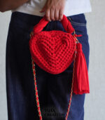 Heart Charm Crochet Handbag – Red - Image 2