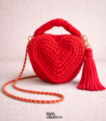 Heart Charm Crochet Handbag – Red