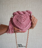 Heart Charm Crochet Handbag — Dusty Pink - Image 2