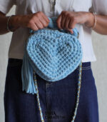 Heart Charm Crochet Handbag – Sky Blue - Image 2