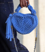 Heart Charm Crochet Handbag – Denim Blue - Image 2