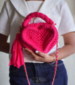 Heart Charm Crochet Handbag – Pink - Image 2