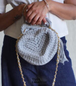 Heart Charm Crochet Handbag – Gray - Image 2