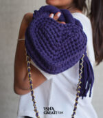 Heart Charm Crochet Handbag – purple - Image 2