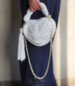 Heart Charm Crochet Handbag – Off White - Image 2