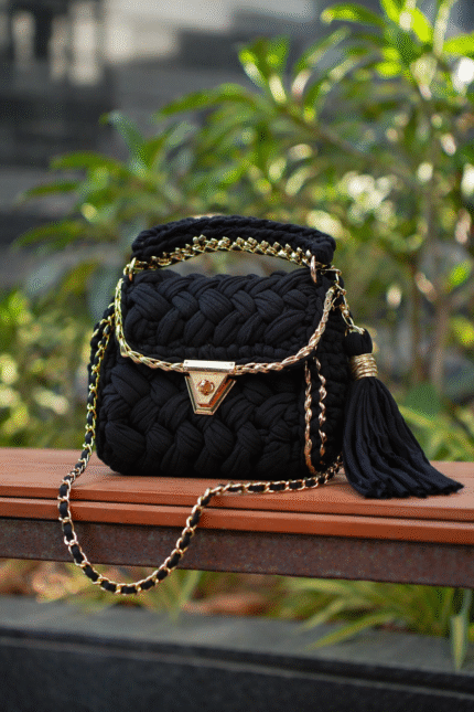 Black Golden Crochet Bag