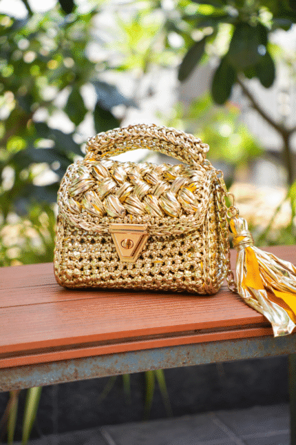 Golden Metallic Crochet Bag