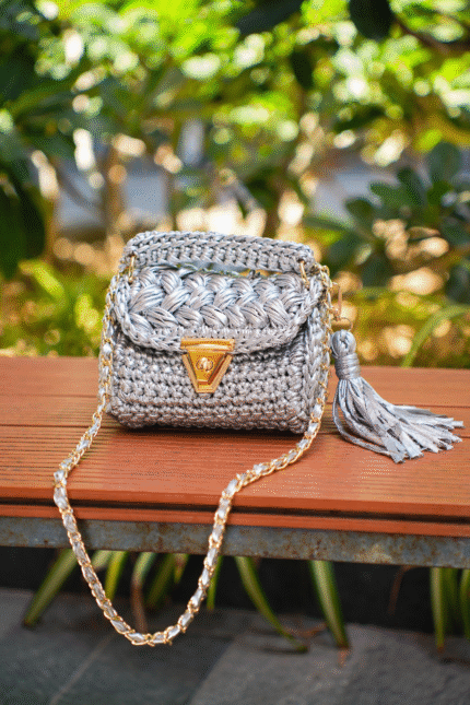 Silver Metallic Crochet Bag
