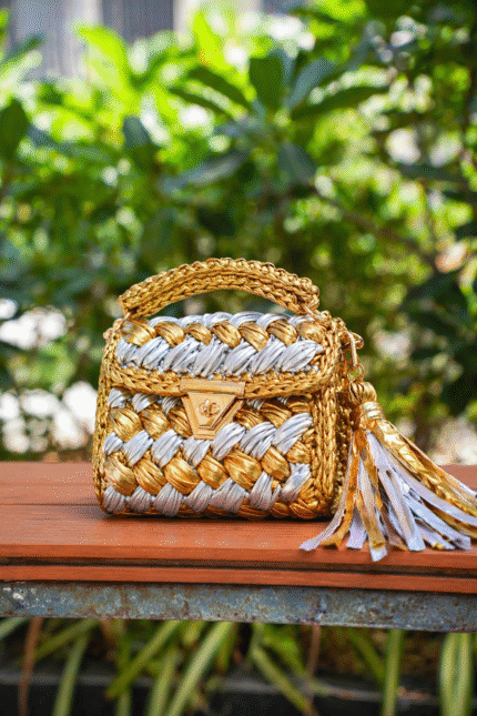 Gold & Silver Metallic Crochet Bag