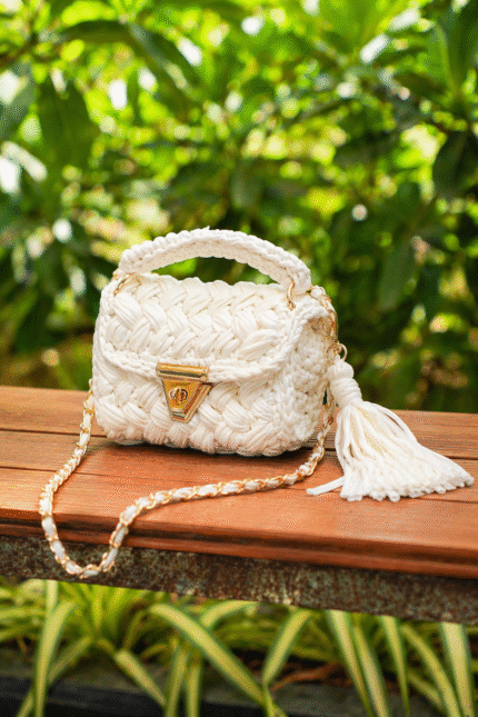 White Metallic Crochet Bag