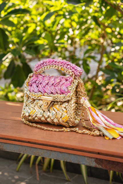 Pink & Gold Metallic Crochet Bag
