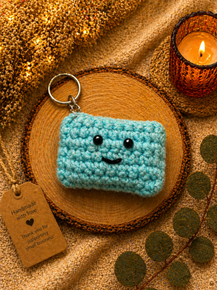 Light Blue Smiley Box Keychain