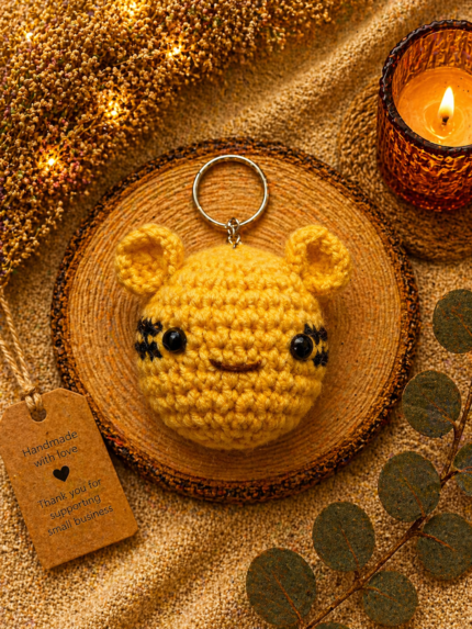 Cute Crochet Cat Face Keychain