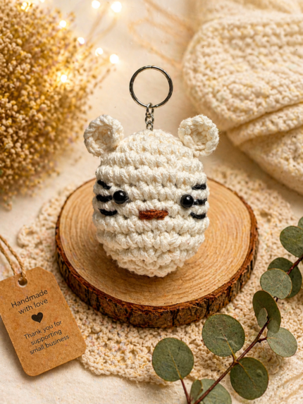 White Cat Face Keychain