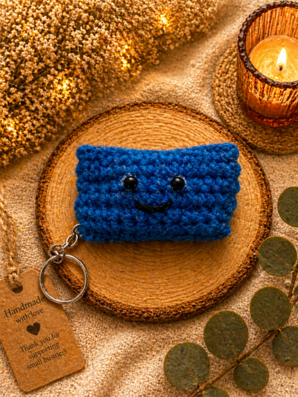 Blue Smiley Box Keychain