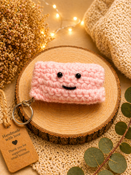 Pink Smiley Box Keychain