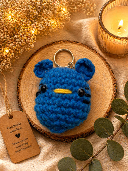 Dark Blue Cat Face Keychain
