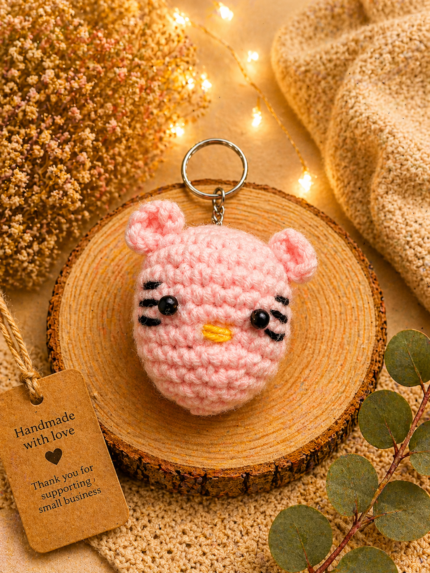 Pink Cat Face Keychain