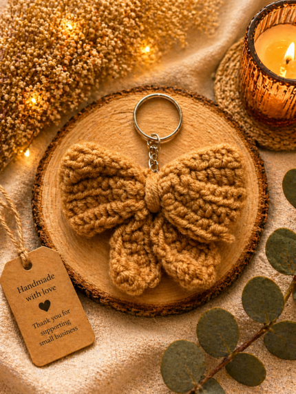 Beige Bow Keychain