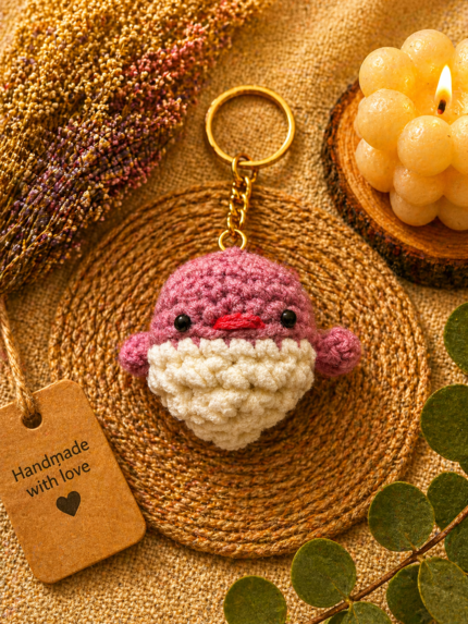 Pink & White Bird Keychain